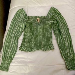 Marisol Green And White Off The Shoulder Crop Top